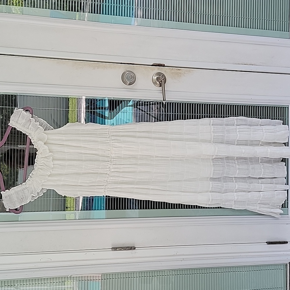 Max Studio White Gauzy Cotton Tiered Midi Dress Sz L Lined - Picture 3 of 10